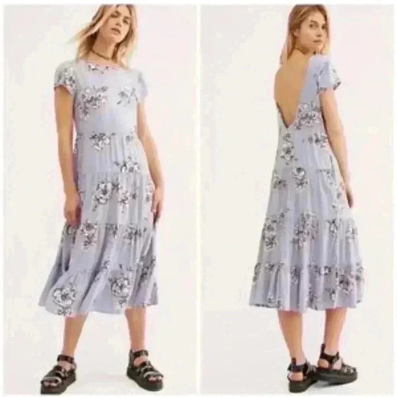 FREE PEOPLE “Rita” tiered backless dress lavender floral women size XS - Picture 3 of 9